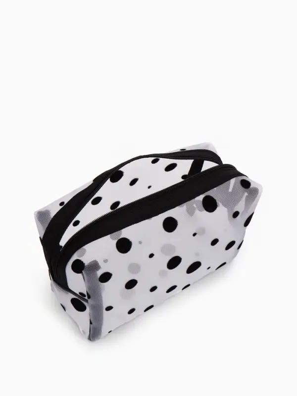 Косметичка дор Горох, сетка 18*7,5*10, отд на молнии, белый Косметичка дор Горох, сетка 18*7,5*10, отд на молнии, белый