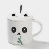 Кружка с ложкой &laquo;Панда&raquo;, 350 мл, керамика, белая