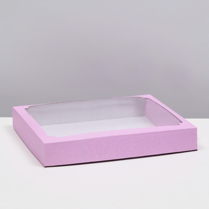 Коробка сборная, крышка-дно, с окном, сиреневая, 26 х 21 х 4 см Коробка сборная, крышка-дно, с окном, сиреневая, 26 х 21 х 4 см