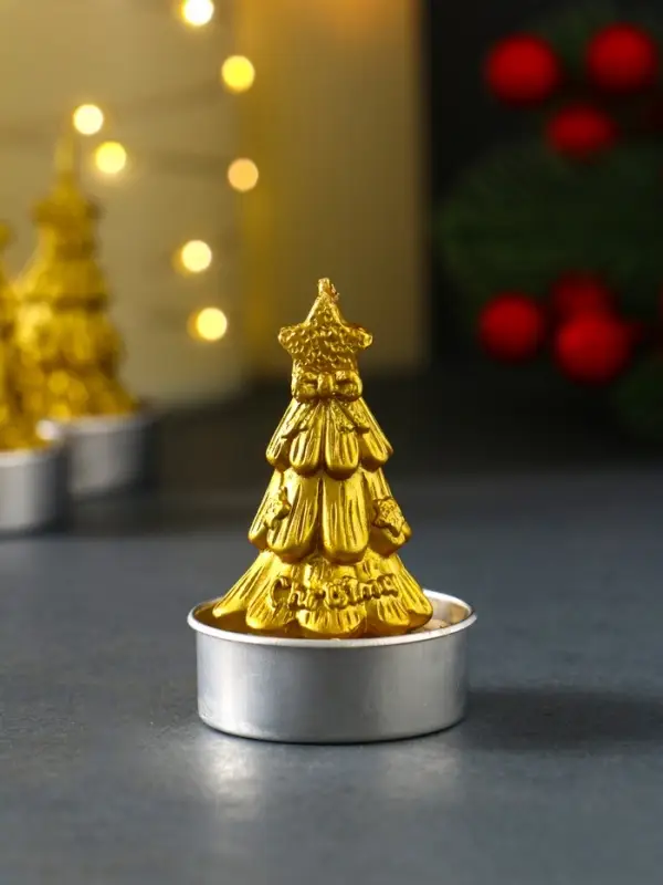 Набор свечей новогодних &laquo;Ёлка золотая&raquo;, 3 шт., 4&times;6 см