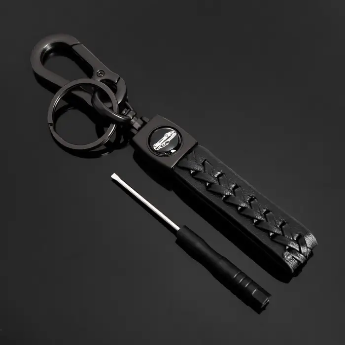 Брелок для ключей, петля с карабином, кожа PU чёрный
