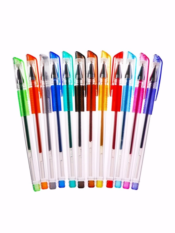 Набор гелевых ручек, 12 цветов, с блестками, с резиновым держателем, в пластиковой коробке