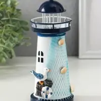 Сувенир настольный "Маяк с птицей" сетка, синий, 3хLR1130, RGB, LED 7,5х7,5х18 см Сувенир настольный "Маяк с птицей" сетка, синий, 3хLR1130, RGB, LED 7,5х7,5х18 см