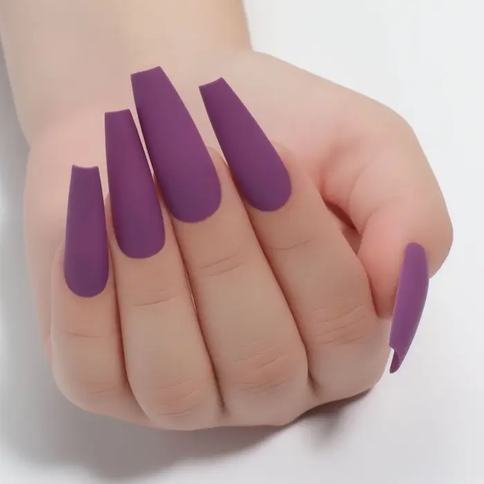 Накладные ногти, 12 шт, с клеевыми пластинами, форма балерина, матовый/хромированный, цвет сливовый/розовый