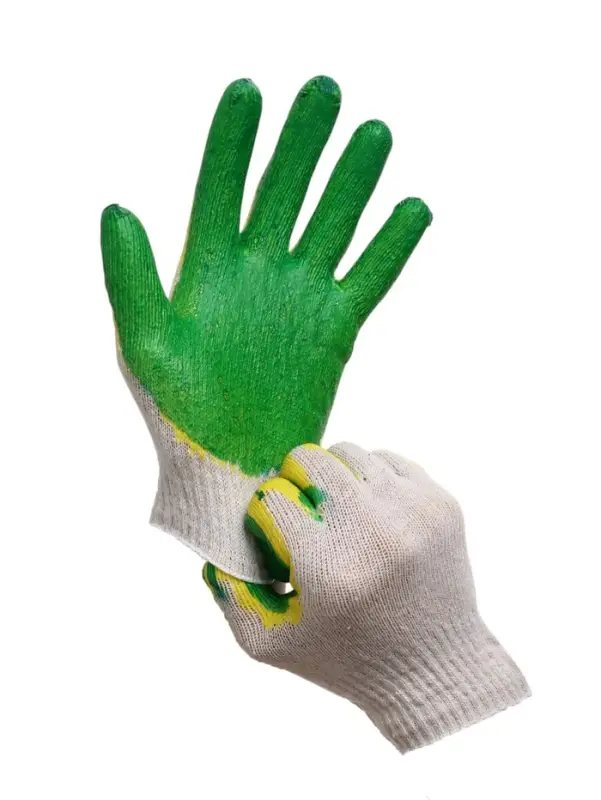 Перчатки садовые, хб, вязка 13 класс, размер 9, двойной латексный облив, зелёные