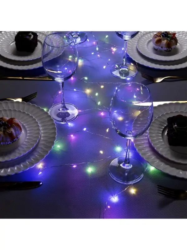 Гирлянда &laquo;Мишура&raquo; 2 м, роса, IP20, серебристая нить, 50 LED, от батареек CR2032&times;2, свечение мульти