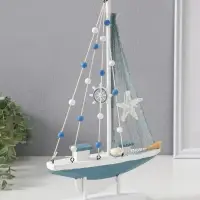 Сувенир дерево "Парусник с якорем и морской звездой" бело-голубой 21,5х4,5х36 см