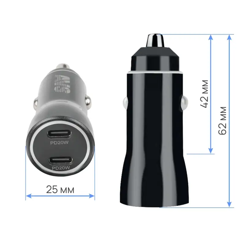 Автомобильное ЗУ AVS UC-740, 2 PD Type-C, 6.0 А, 40 Вт (A07318S)