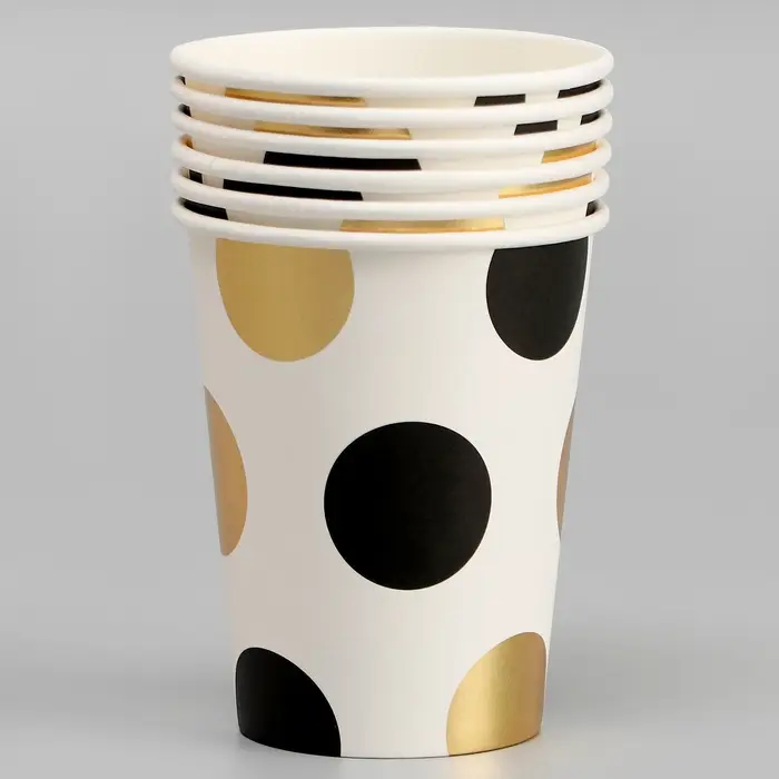 Стаканы бумажные «Горох», 6 шт., цвет чёрный