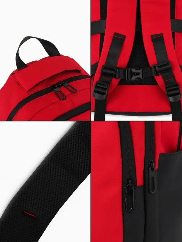 Рюкзак, 27*14*38,5 см, 2 отд 3н/карм, Комби, Водонепрон. дно, красный/черн