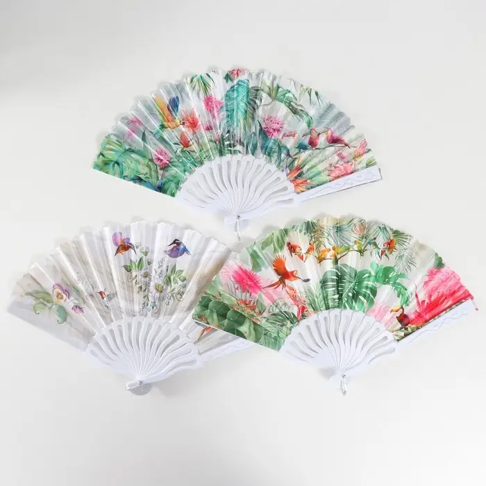 Веер пластик, текстиль Веер пластик, текстиль "В тропиках" МИКС 23 см