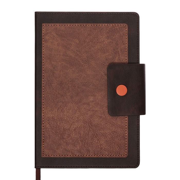 Ежедневник недатированный, А5, 140л, клетка, обл.кожзам, на кнопке, Серый/коричневый Ежедневник недатированный, А5, 140л, клетка, обл.кожзам, на кнопке, Серый/коричневый