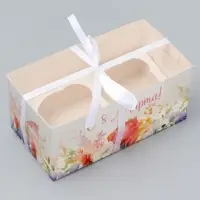 Коробка для капкейка, кондитерская упаковка, 2 ячейки &laquo;8 марта&raquo;, 16&times;8&times;7.5 см