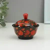 Солонка с крышкой &laquo;Ягодка&raquo;, 9&times;6.5 см, хохлома, дерево, МИКС