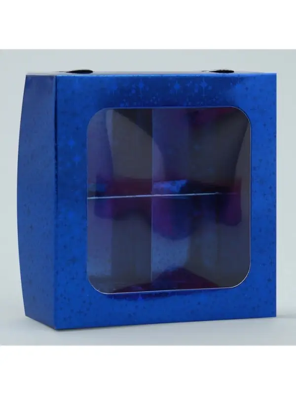 Коробка для конфет, кондитерская упаковка, 4 ячейки, &laquo;Синие звёздочки&raquo;, 10.5&times;10.5&times;3.5 см