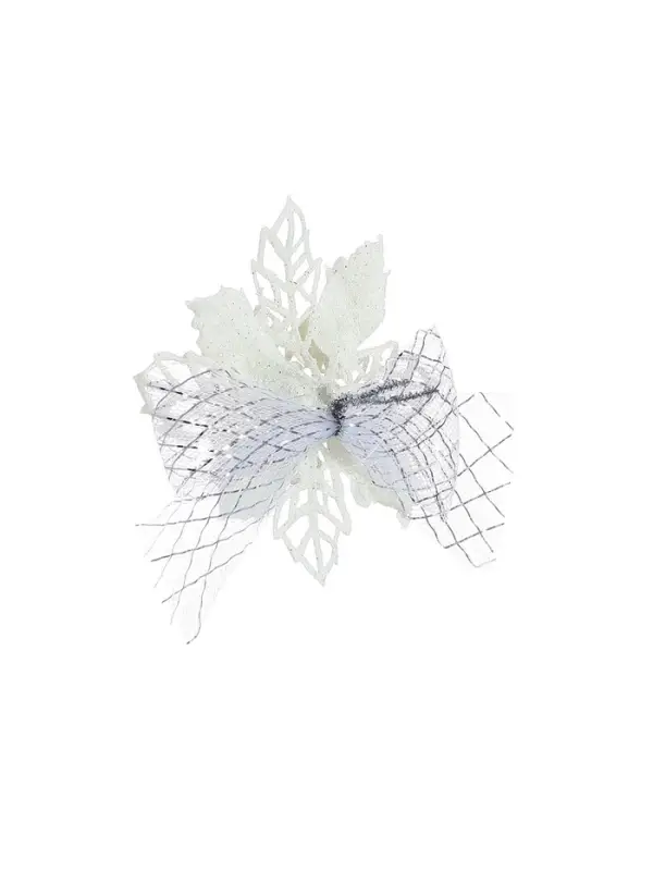 Ёлочные игрушки 2 шт. &laquo;Зимнее волшебство. Бантик с цветком&raquo; пластик, 11&times;9 см, белый