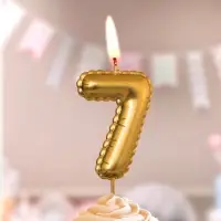 Свеча в торт на шпажке "Воздушая цифра", цифра "7", золото