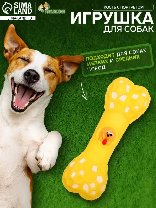 Игрушка для собак &laquo;Кость с портретом&raquo;, 15 см, пищащая, жёлтая