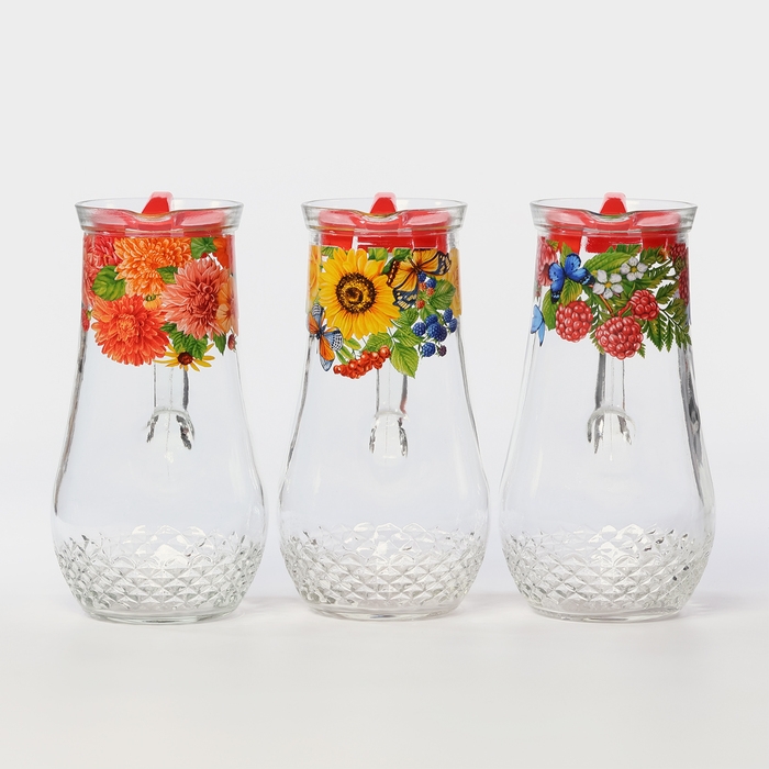 Кувшин стеклянный с крышкой, 1,2 л, рисунок МИКС Кувшин стеклянный с крышкой, 1,2 л, рисунок МИКС