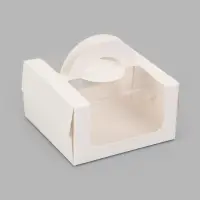 Коробка под бенто - торт с окном, белая, 14&times;14&times;8 см