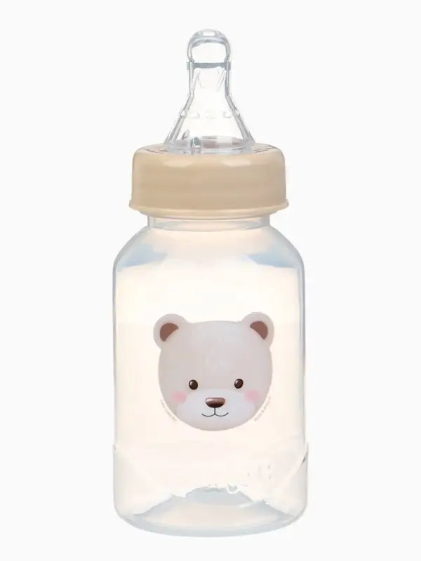Бутылочка для кормления, новогодняя, Bear, 150 мл, цилиндр, бежевый Mum&Baby