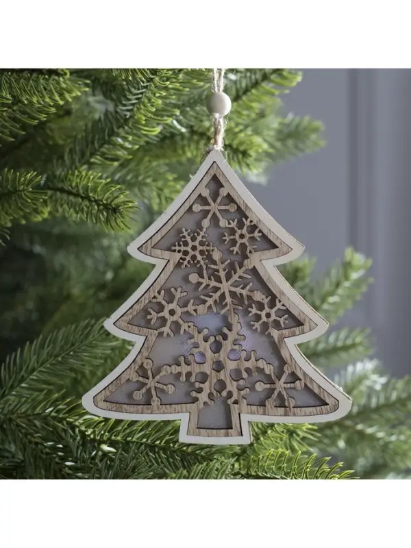 Ёлочная игрушка &laquo;Ёлочка в снежинках&raquo;, 13&times;13&times;1 см, 3 LED, от батареек, свечение тёплое белое