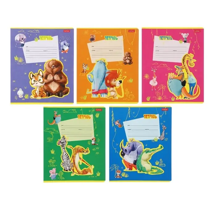 Тетрадь 12 листов в клетку на скрепке Happy ZOO, МИКС