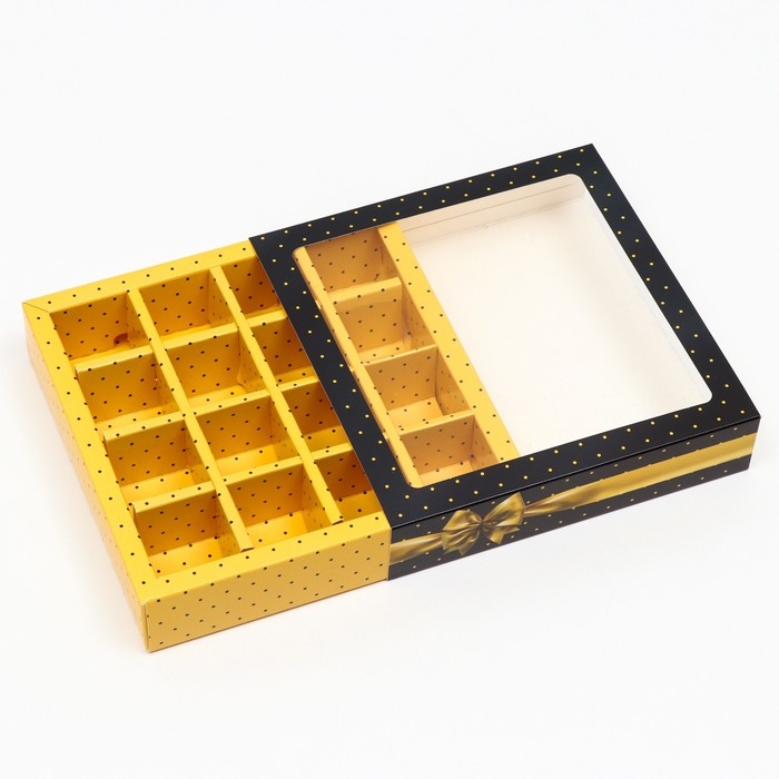 Коробка под 16 конфет  Коробка под 16 конфет "Золотой бант", 17,7 х 17,7 х 3,8 см