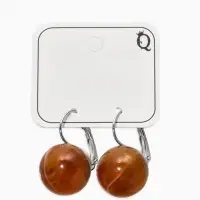 Серьги пластик "Шар №16" с разводами и блёстками, цвет светло-коричневый в серебре