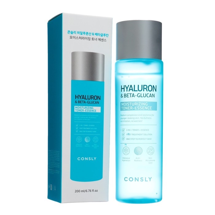 Увлажняющий тонер-эссенция Consly с гиалуроновой кислотой и бета-глюканом, 200 мл Увлажняющий тонер-эссенция Consly с гиалуроновой кислотой и бета-глюканом, 200 мл