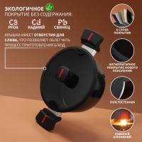 Кастрюля Magistro Flame, 2,3 л, d=20 см, h=8,8 см, крышка со сливом, антипригарное покрытие, индукция, цвет чёрный