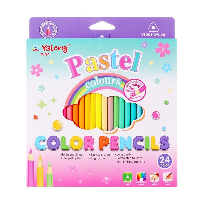 Карандаши 24 цвета в картонной коробке, треугольные, деревянные, Пастель МИКС Карандаши 24 цвета в картонной коробке, треугольные, деревянные, Пастель МИКС