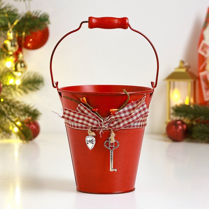 Кашпо Кашпо "Ведерко Рустад" красное, 12х12х13см