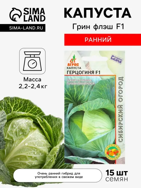 Семена Капуста &laquo;Грин флэш&raquo;, F1, 15 шт., &laquo;Агросс&raquo;