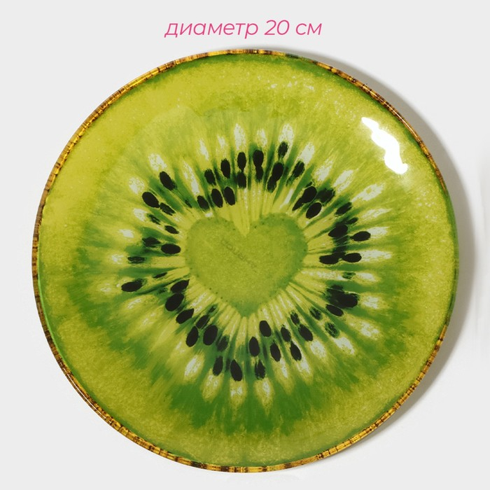 Набор тарелок стеклянных Доляна «Романтичный киви», 19 предметов: 6 десертных тарелок, 6 обеденных тарелок, 6 мисок, салатник