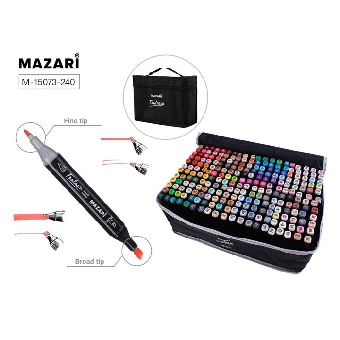 Маркеры для скетчинга двусторонние Mazari Fantasia, 240 цветов, (2 маркера-блендера) Маркеры для скетчинга двусторонние Mazari Fantasia, 240 цветов, (2 маркера-блендера)