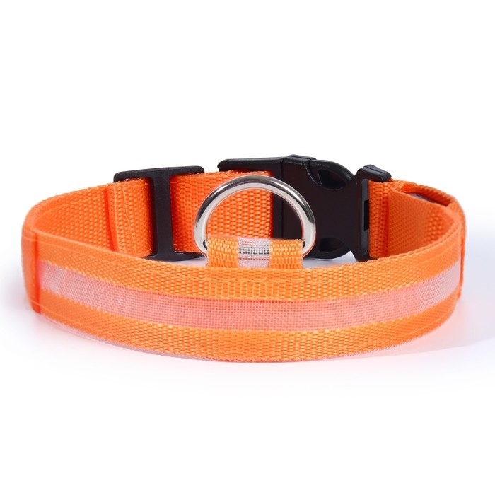 Ошейник с подсветкой размер XL, ОШ 52-60 х 2,5 см, 3 режима свечения оранжевый Ошейник с подсветкой размер XL, ОШ 52-60 х 2,5 см, 3 режима свечения оранжевый