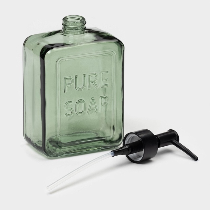 Дозатор для мыла стеклянный 580 мл, цвет прозрачный зеленый,помпа черная Дозатор для мыла стеклянный 580 мл, цвет прозрачный зеленый,помпа черная