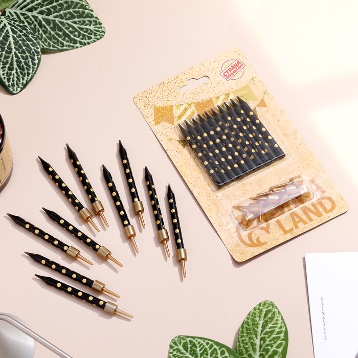 Свечи в торт Свечи в торт "Золотая горошина", 6 см, 10 шт, чёрные