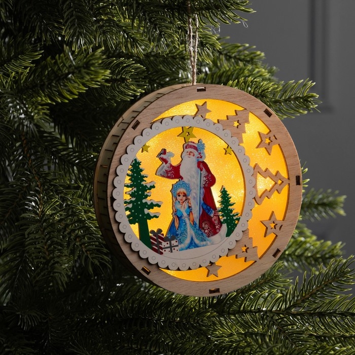 Подвеска световая Подвеска световая "Дед Мороз и Снегурочка", 15х3 см, 6 LED, АААx2 (не в компл.), свечение тёплое белое