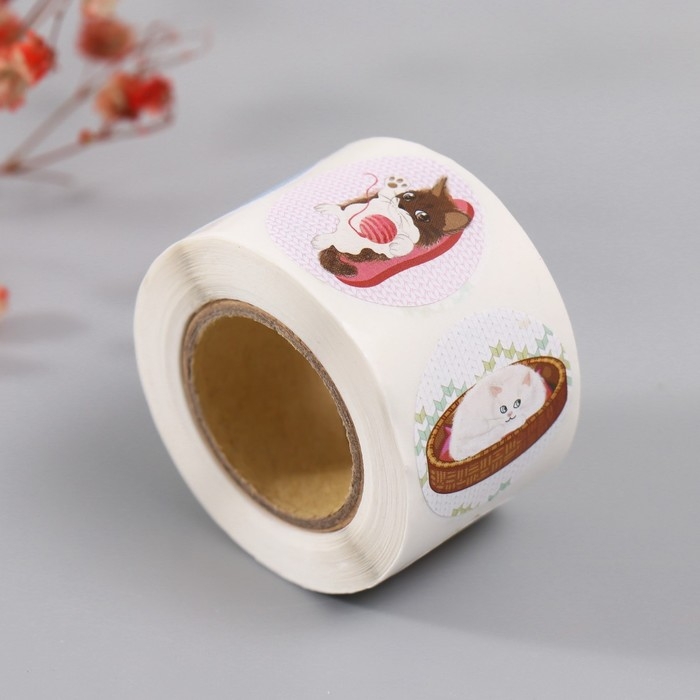 Наклейка бумага Наклейка бумага "Котята" d=2,5 см 252 шт в рулоне