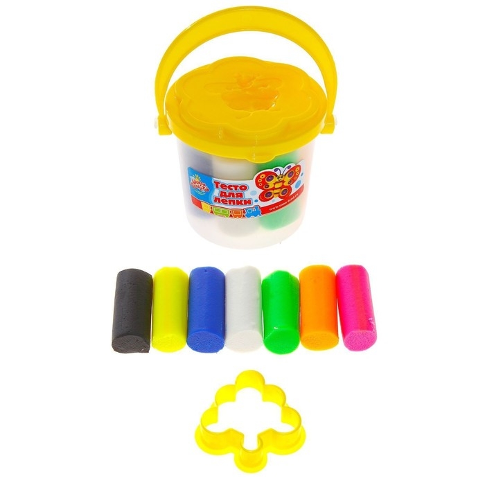 Тесто для лепки 7 цветов, 105 г + 1 формочка + крышка-формочка, МИКС Тесто для лепки 7 цветов, 105 г + 1 формочка + крышка-формочка, МИКС