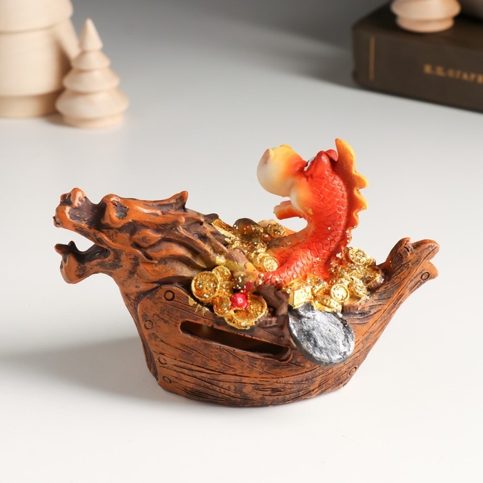 Копилка полистоун Копилка полистоун "Дракоша на лодке-драконе" МИКС 12х6,8х7,8 см