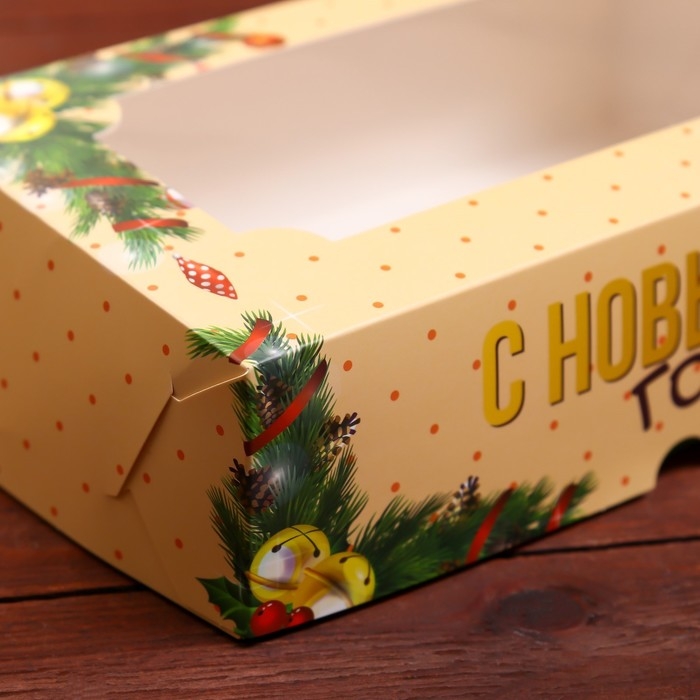 Новый год. Коробка складная, кондитерская упаковка с окном  Новый год. Коробка складная, кондитерская упаковка с окном "Счастливого Нового года", 25 х 15 х 7 см