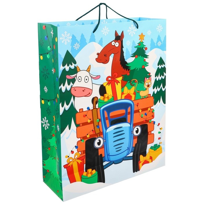 Новый год. Пакет подарочный, 31х40х11.5 см, упаковка, Синий трактор