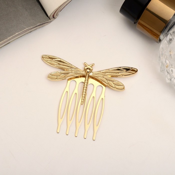 Гребень для волос  Гребень для волос "Либерти" стрекоза, 4х5 см, золото