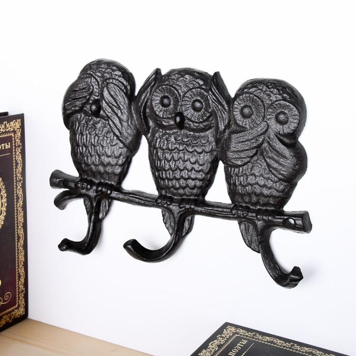 Крючки декоративные чугун Крючки декоративные чугун "Филины не слышу, не вижу, не скажу" 15,5х23х2,5 см