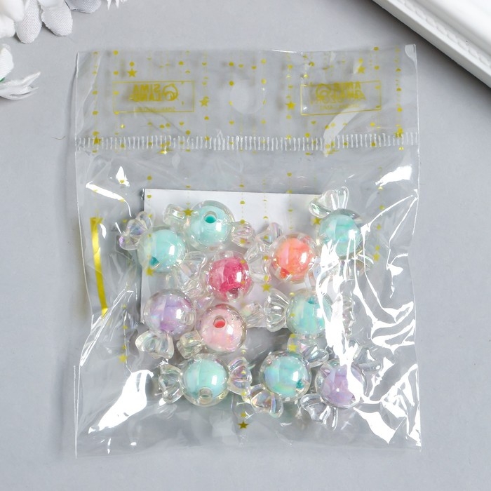 Бусины для творчества пластик Бусины для творчества пластик "Конфетка перламутр" набор 15 гр 2,2х1,2 см, МИКС