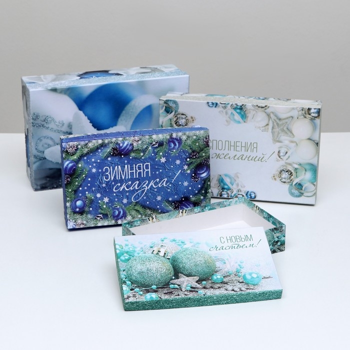 Набор подарочных новогодних коробок 4 в 1 "Зимняя сказка", 30 х 20 х 8 - 24 х 14 х 5 см. Новый год