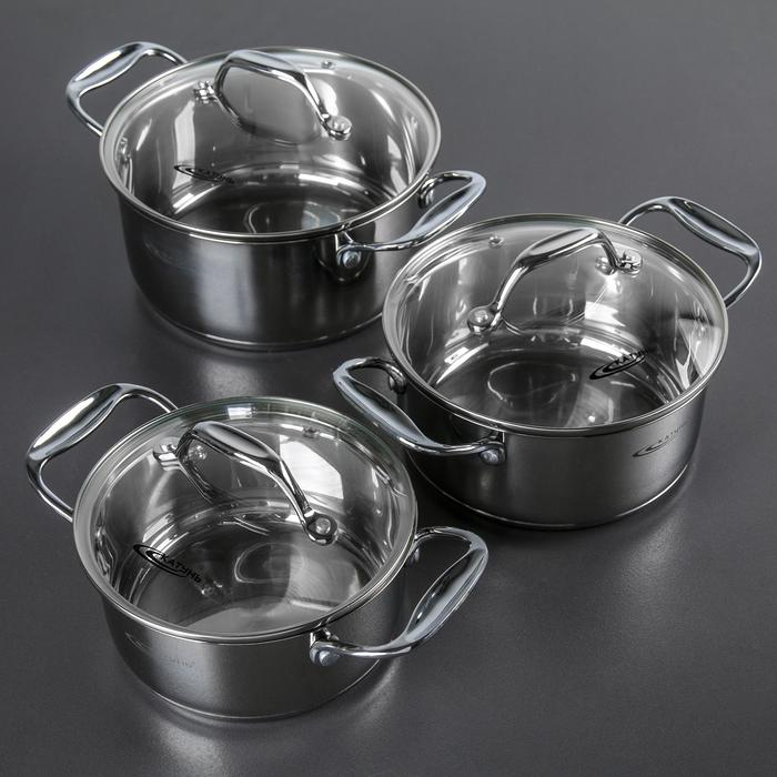 Набор кастрюль «Ника», 3 предмета: 1,6 л, 2,2 л, 3,2 л, стеклянные крышки, капсульное дно, индукция Набор кастрюль «Ника», 3 предмета: 1,6 л, 2,2 л, 3,2 л, стеклянные крышки, капсульное дно, индукция